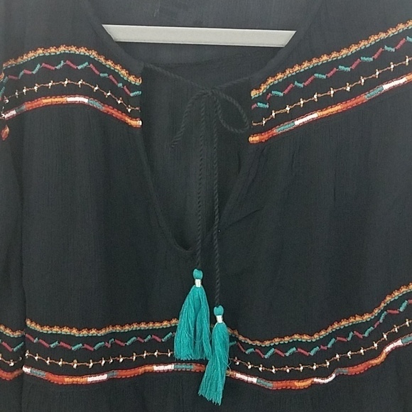 𝅺NWT Divided H&M boho blouse sz 4 tassle embroidery - Picture 4 of 7